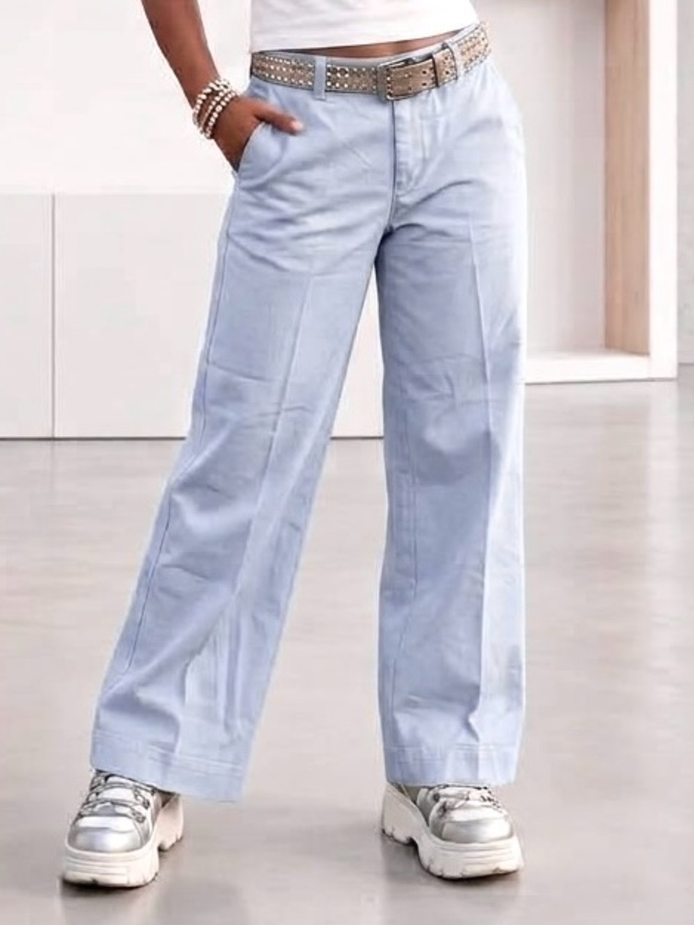 NEW VINTAGE y2k Size 6 GAP Retro Cut Pale Blue Cotton Straight Wide Leg Pants
